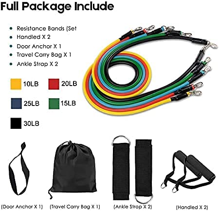 Resistance Bands Set - 5 Exercise Bands with Handles, Door Anchor & Carry Bag