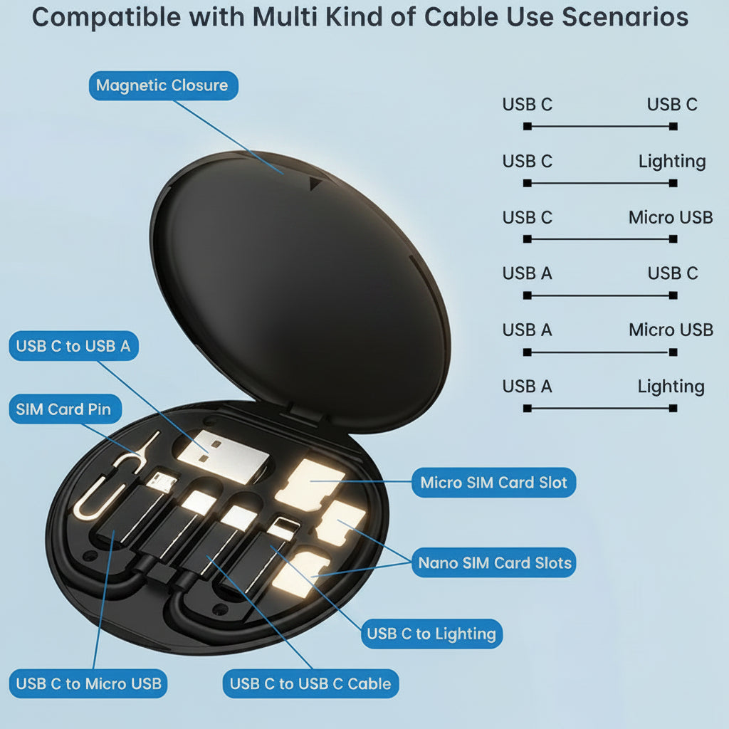Fast Charging Multi-Functional Data Cable Set (Pack of 1)